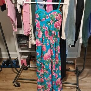 Floral Maxi Dress with Pink and Green Accents